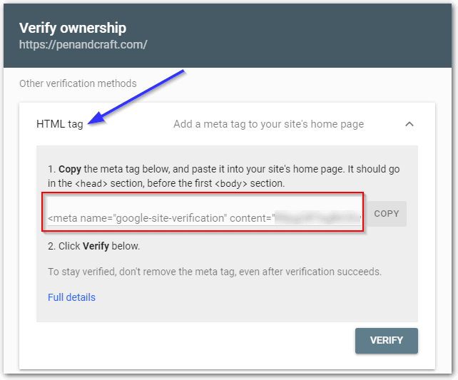 How To Verify Ownership Of Blog In Google Search Console Using Html Tag From Welcome Screen